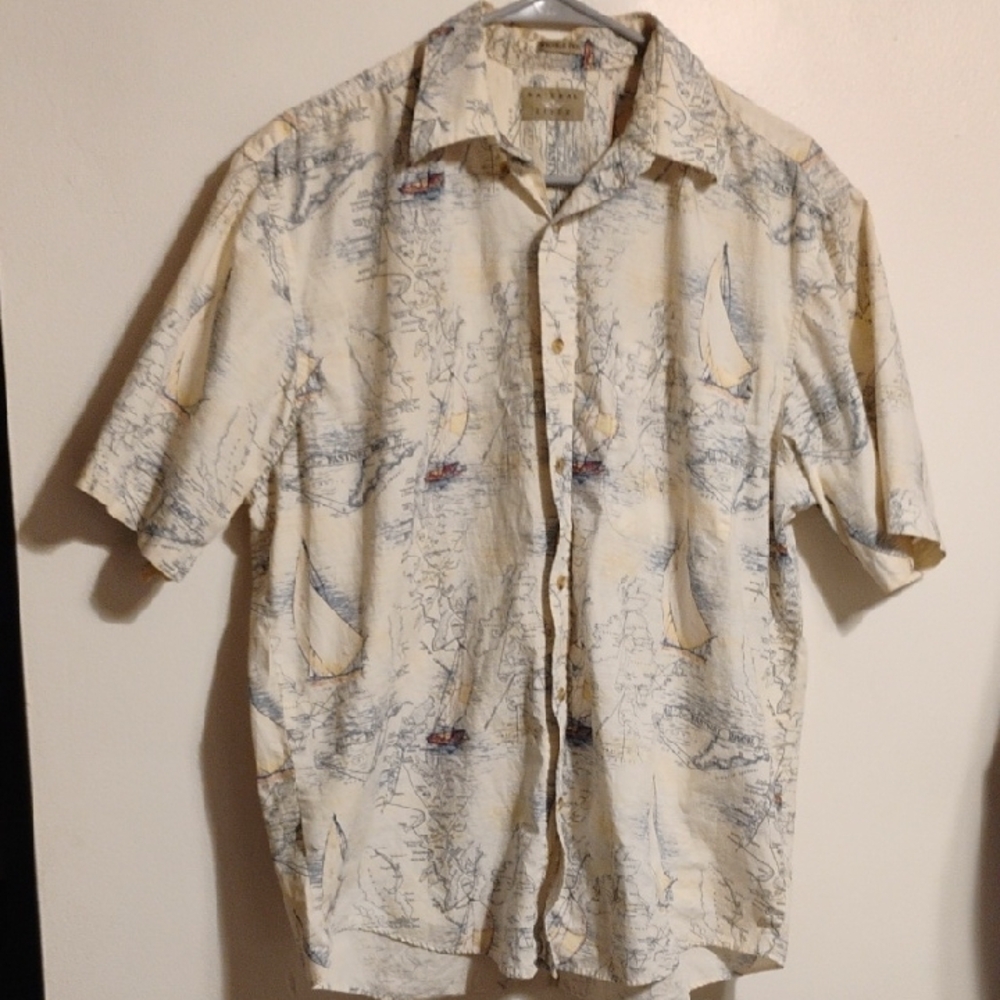 Cream Casual Button Down Shirt with Relaxed Fit *See Listing For Measurements*